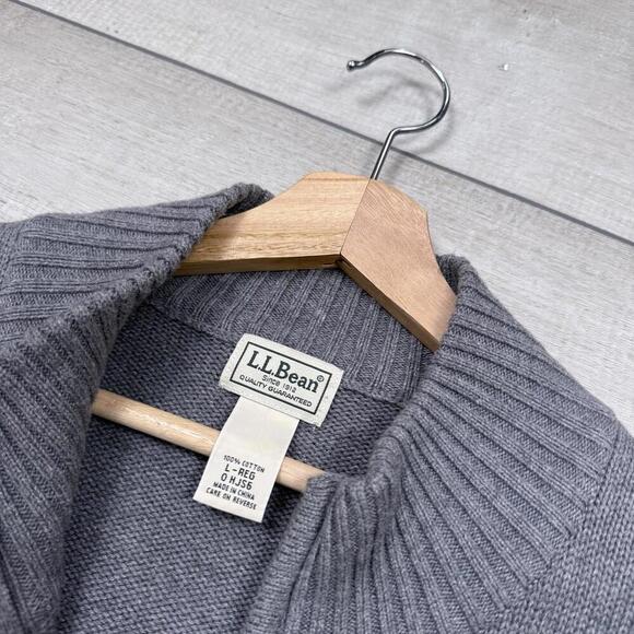 L.L.Bean Men’s Full Zip Sweater Jacket Gray Size L 100% Cotton Knit Shawl Collar - Picture 3 of 8